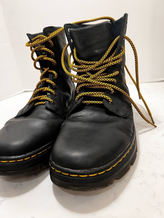 Dr. Martens Black Leather Lace-Up Boots with Yellow Accents main image 12